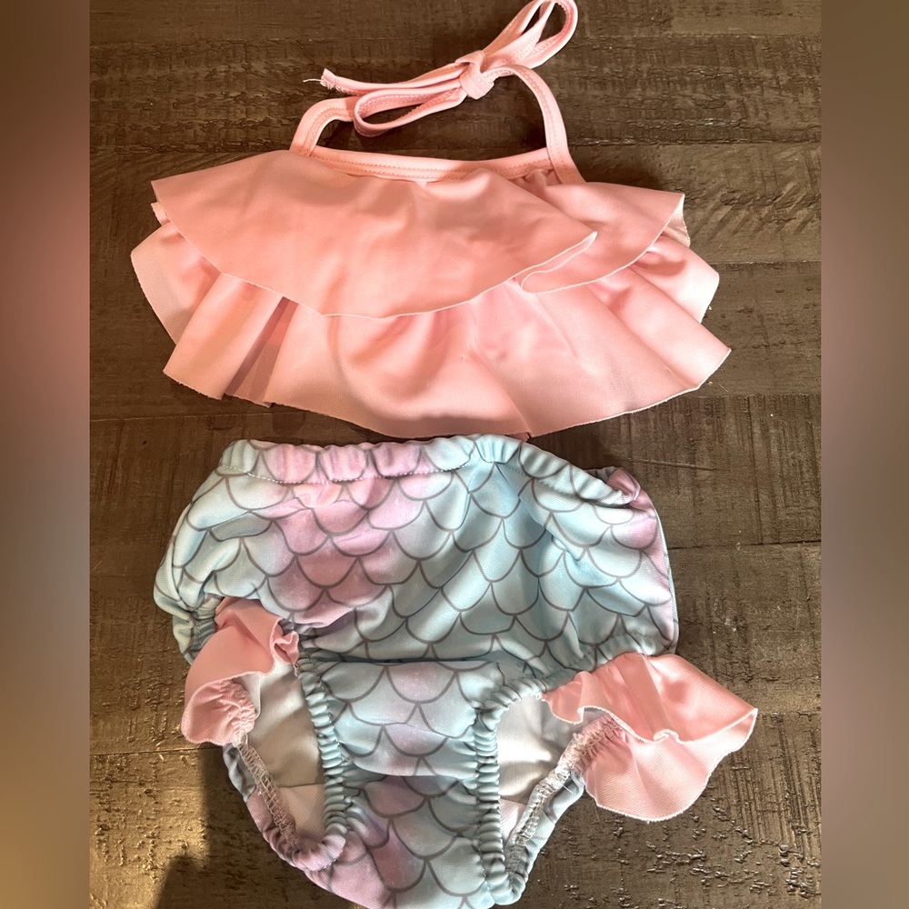 Baby Girl Mermaid Two-Piece with Matching Headband